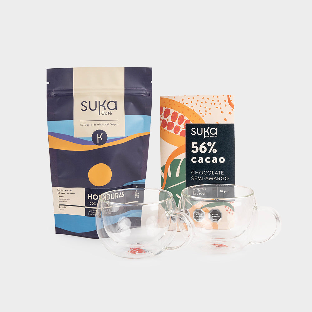 Pack Café Honduras + Set 2 Tazas Toscanas + 1 Chocolate Semi-Amargo 56%